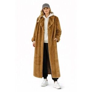 Y2K Full Length Brown Faux Mink Fur Coat Sz 20 Plus Jessica London Mob Wife Glam